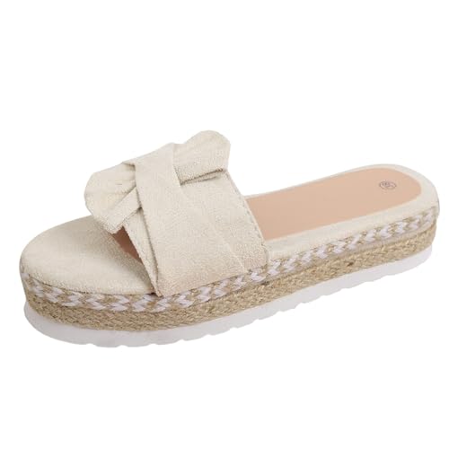 Xumilala Pantoletten Damen Flip Flops Römischer Stil Geflochtene Flache Schleife Slip-On Elegante Sommer Hausschuhe Schuhe Orthopädische Keilabsatz Slides Atmungsaktive Sandalen Plattform Slipper Xumilala Pantoletten Damen Flip Flops Römischer Stil Geflochtene Flache Schleife Slip-On Elegante Sommer Hausschuhe Schuhe Orthopädische Keilabsatz Slides Atmungsaktive Sandalen Plattform Slipper von Xumilala
