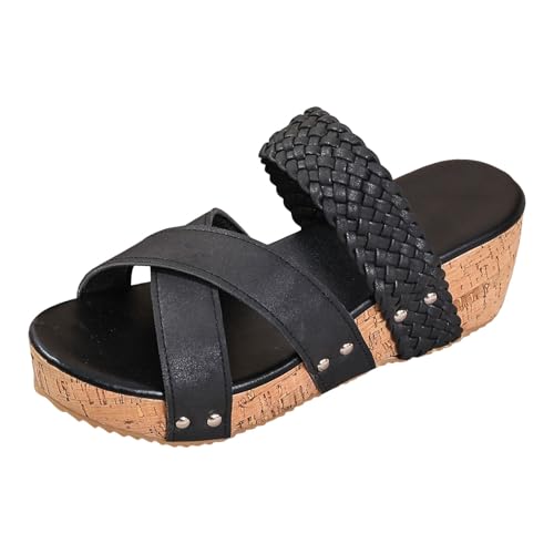 Xumilala Pantoletten Damen Flip Flops dicker Sohle Plateau Fischmaul offene Zehenpartie lässige Leder Elegante Sommer Hausschuhe Schuhe Orthopädische Keilsandalen Slides Sandalen Plattform Slipper von Xumilala