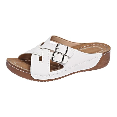 Xumilala Pantoletten Damen Keilsandaletten Dicke Sohle Freizeit Flip Flops Sommer Hausschuhe Schuhe Breite Einfache Mode Fischmaul Keilpantoffeln Keilabsatz Slides Sandalen Plattform Slipper von Xumilala