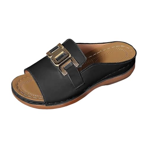 Xumilala Pantoletten Damen Lässige Einfarbige Runde Metallkette Flip Flops Leder lässiger Oberbekleidung Sommer Hausschuhe Schuhe Orthopädische Keilabsatz Slides Strand Sandalen Plattform Slipper Xumilala Pantoletten Damen Lässige Einfarbige Runde Metallkette Flip Flops Leder lässiger Oberbekleidung Sommer Hausschuhe Schuhe Orthopädische Keilabsatz Slides Strand Sandalen Plattform Slipper von Xumilala