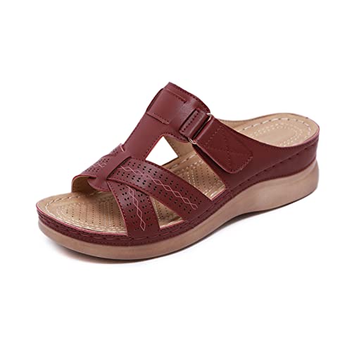 Xumilala Pantoletten Damen mit Nähten bequeme Sohlen Modische Flip Flop Freizeitsandalen Hausschuhe mit Keilabsatz Hausschuhe in großen Größen Elegante Sommer Schuhe Slides Sandalen Plattform Slipper von Xumilala
