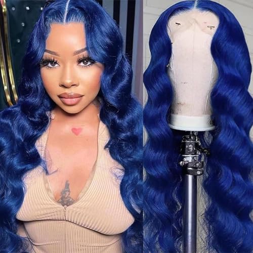Long 30 Inch Blue Lace Front Wigs, Perücken mit Blauer Spitze Tragen und Kleberfreie Perücken, Vorgezupfte Farbige Frontperücken für Schwarze Frauen (Blau) von Xuminny