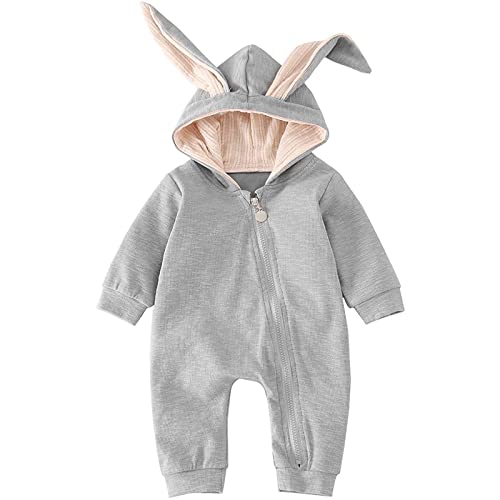 Baby Junge Ostern Outfits Hase Lange Ärmel Zipper Onesie Kaninchenohren Hoodie Strampler Jumpsuit 6-9 Monate von Xumplo