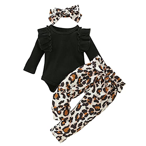 Baby Mädchen Kleidung Neugeborenes Mädchen Outfits Langarm Leopard Strampler Jumpsuit Top und Hosen Stirnband Bekleidungsset 12-18 Monate von Xumplo