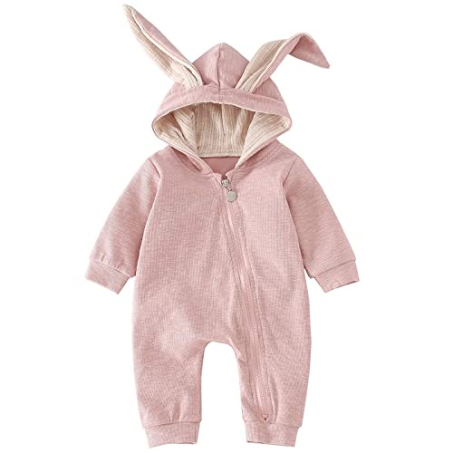 Baby Mädchen Ostern Outfits Hase Lange Ärmel Zipper Onesie Kleidung Kleinkind Hasenohren Hoodie Strampler Jumpsuit 6-9 Monate von Xumplo