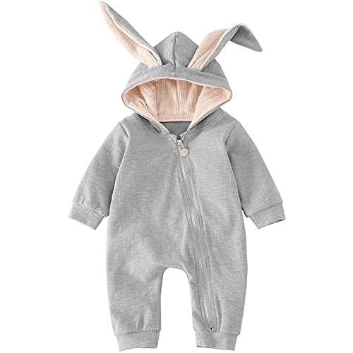 Neugeborenes Baby Junge Ostern Outfits Hase Lange Ärmel Zipper Onesie Kleidung Kleinkind Hasenohren Hoodie Strampler Jumpsuit 3-6 Monate von Xumplo