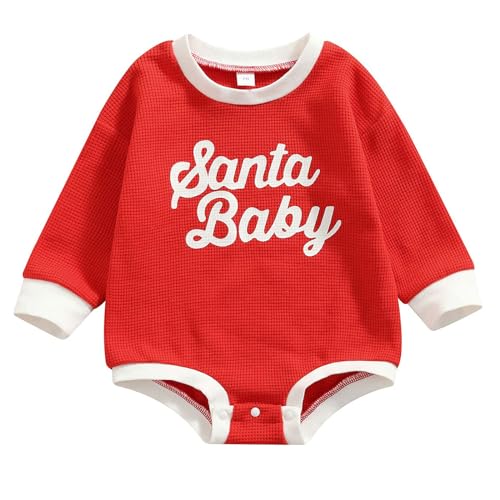 Xumplo Baby Mädchen Junge Weihnachten Strampler mein erstes Weihnachten Outfit Neugeborenes Santa Baby Kleidung Säugling lange Ärmel Sweatshirt Herbst Winter Onesie 0-3 Monate von Xumplo