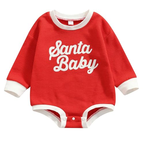 Xumplo Baby Mädchen Junge Weihnachten Strampler mein erstes Weihnachten Outfit Neugeborenes Santa Baby Kleidung Säugling lange Ärmel Sweatshirt Herbst Winter Onesie 12-18 Monate von Xumplo