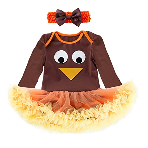 Xumplo Baby Mädchen Thanksgiving Outfits Kleinkind Mädchen Truthahn Tutu Kleid Neugeborene Langarm Strampler Kleidung 0-18 Monate, braun, 86 von Xumplo