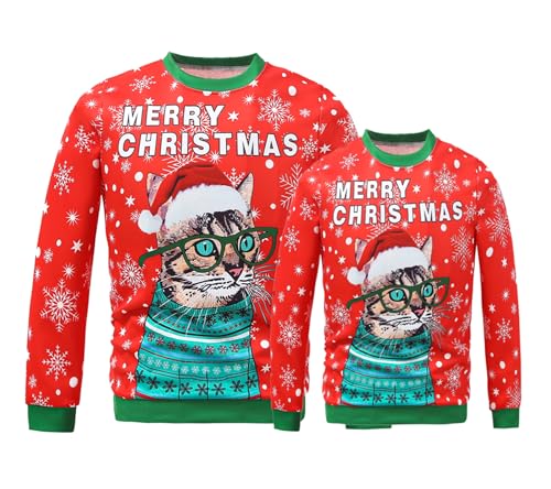 Xumplo Familie Weihnachten Sweatshirt Erwachsene Frauen Männer hässliche Weihnachten Jumpers Xmas Urlaub Lange Ärmel 3D Katze drucken Weihnachtspullover L von Xumplo