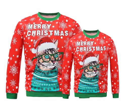 Xumplo Familie Weihnachten Sweatshirt Erwachsene Frauen Männer hässliche Weihnachten Jumpers Xmas Urlaub Lange Ärmel 3D Katze drucken Weihnachtspullover XL von Xumplo