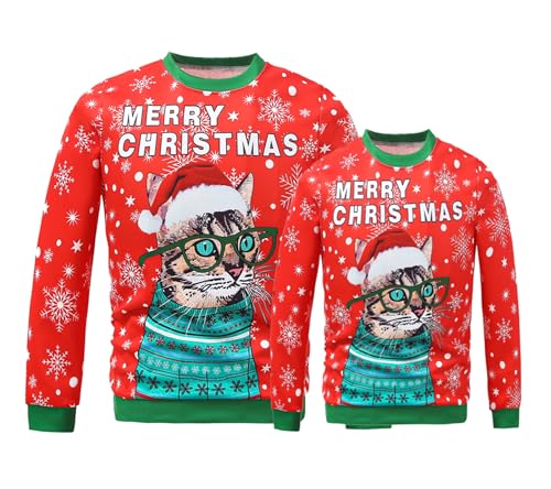 Familie Weihnachten Sweatshirt Erwachsene Frauen Männer hässliche Weihnachten Jumpers Xmas Urlaub Lange Ärmel 3D Katze drucken Weihnachtspullover XL von Xumplo