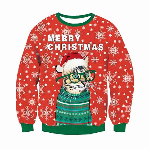 Xumplo Familie Weihnachten Sweatshirt Jungen Mädchen hässliche Weihnachten Jumpers Kinder Urlaub Lange Ärmel 3D Cat Print Weihnachtspullover 12-14 Jahre von Xumplo