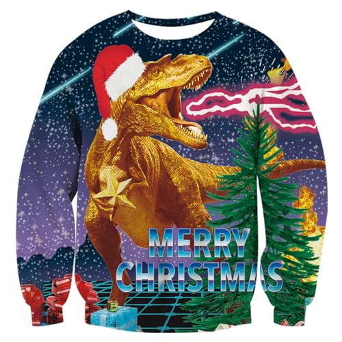 Hässlich Weihnachten Sweatshirt für Kinder Jungen Mädchen Jumper Kleidung mit Langen Ärmeln 3D Dinosaurier gedruckt Top Weihnachtspullover 10-12 Jahre von Xumplo
