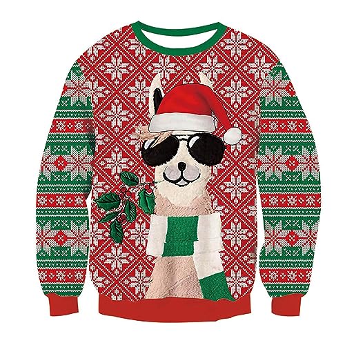 Xumplo Hässliches Weihnachts Sweatshirt für Kinder Jungen Mädchen Weihnachten Jumper Kleidung Langarm 3D Lustiges Alpaka Bedrucktes Top Weihnachtspullover 10-12 Jahre von Xumplo