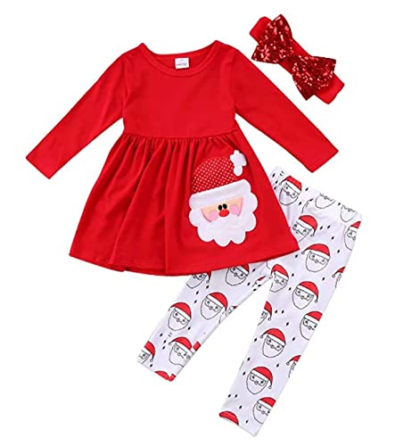 Xumplo Kleinkind Mädchen Weihnachten Kleidung Kleinkind Mädchen Santa Elch Xmas Outfis Langarm Winter Baumwolle Kleidung Set für Mädchen 3-4 Jahre Rot von Xumplo