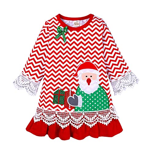 Xumplo Kleinkind Mädchen Weihnachtskleid Langarm Herbst Winter Baumwolle Santa Kleid Kleidung für Mädchen 4-5 Jahre Rot von Xumplo