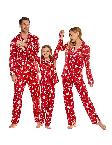 Xumplo Matching Pyjamas Weihnachten Erwachsene Männer Weihnachten Pjs Matching Jammies Urlaub Langarm Schlafanzug Weihnachtsbaum Schneemann Hirsch Print Set XL von Xumplo