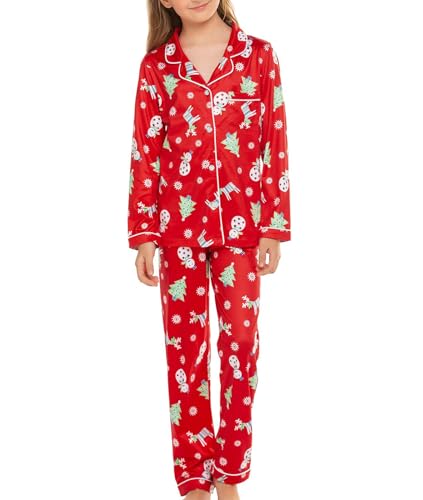 Xumplo Matching Pyjamas Weihnachten Jungen Mädchen Weihnachten Pjs Matching Jammies Kinder Urlaub Lange Ärmel Schlafanzug Weihnachtsbaum Schneemann Hirsch Print Set 4-5 Jahre von Xumplo