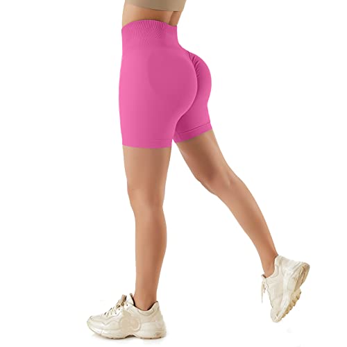 Damen Sport Shorts Push Up Sportshorts High Waist Kurze Leggings Scrunch Butt Radlerhose Kurz Sporthose Fitness Biker Yoga Gym Shorts Seamless Elastisch Blickdicht Rosenrot L von Xunerloy