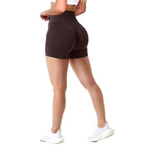 Scrunch Butt Gym Shorts Damen Nahtlose hohe Taille Radhose Frauen Ruched Booty Kurze Sporthose Leggings für Workout/Yoga/Radfahren/Biker, Dunkelbraun, S von Xunerloy