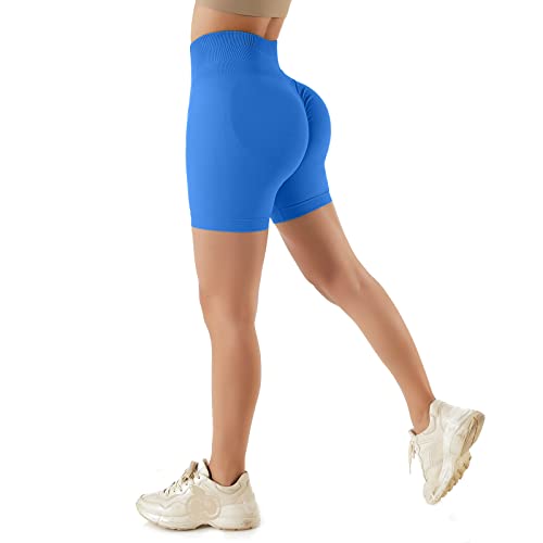 Xunerloy Damen Sport Shorts Push Up Sportshorts High Waist Kurze Leggings Scrunch Radlerhose Kurz Sporthose Seamless Elastisch Blickdicht Shorts Blau für Yoga Gym Fitness Biker - M von Xunerloy