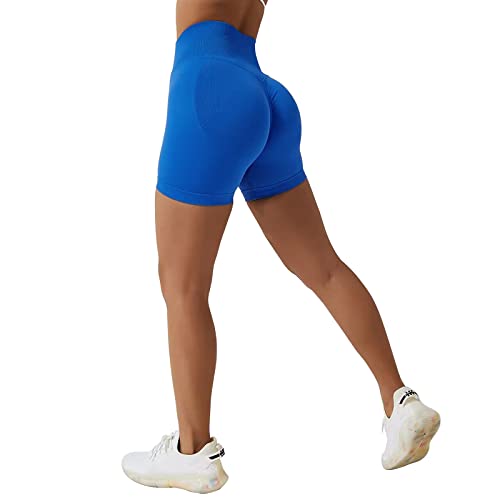 Xunerloy Scrunch Bums Amplify Shorts Gym Shorts für Frauen Nahtlos Hohe Taille Radhose Ruched Booty Butt Lifting Shorts für Workout,Yoga,Fahrrad,Biker, Königsblau, S/M von Xunerloy