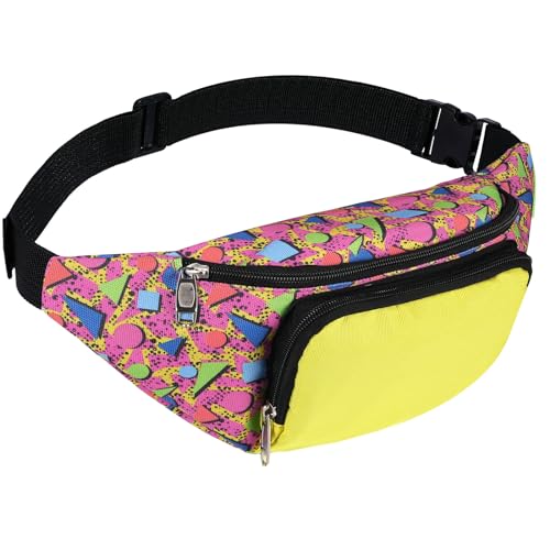 80er Jahre Retro Neon Bauchtasche 2 Taschen Hände frei Gürteltaschen 80er Jahre Kostüme für Damen Herren Kinder Hüfttasche für Urlaub Festival Reisen 80er Jahre Motto-Party, Stilvolle Farbe. von Xuniea