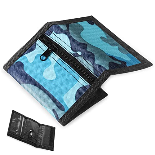 RFID Slim Geldbeutel für Kinder Dreifach Geldbörse Kinder Portmonee 4,72 x 3,15 x 0,39 Zoll Faltbare Geldbörse mit Reißverschluss Reise Brieftasche für Jungen Kartenhalter (See Blau) von Xuniea