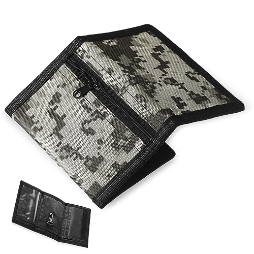 RFID Slim Geldbeutel für Kinder Dreifache Geldbörse Segeltuch Sport Portmonee mit Reißverschluss für Jungen Kinder Männer Kartenhalter Reise Geschenke (Hellgrau, Camo Stil) von Xuniea