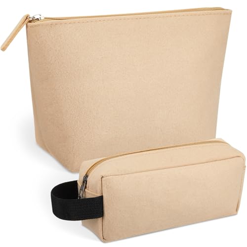 Xuniea 2 Stück Filz Rohling Kulturbeutel zum Beplotten Federmäppchen mit Reißverschluss Reise Rohling Kosmetiktasche Multifunktion Filztasche für Damen Muttertag Valentinstag(Beige) von Xuniea