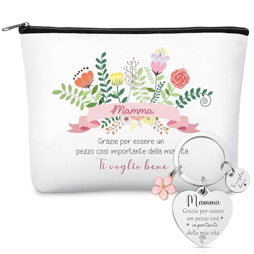 Xuniea 2 Stück Geschenkset zum Muttertag Reise Kosmetiktasche Schlüsselanhänger mit Gravur Dankeschön Ostern Geburtstag Geschenk für Mama Kulturbeutel für Damen Blumen Schlüsselanhänger von Xuniea