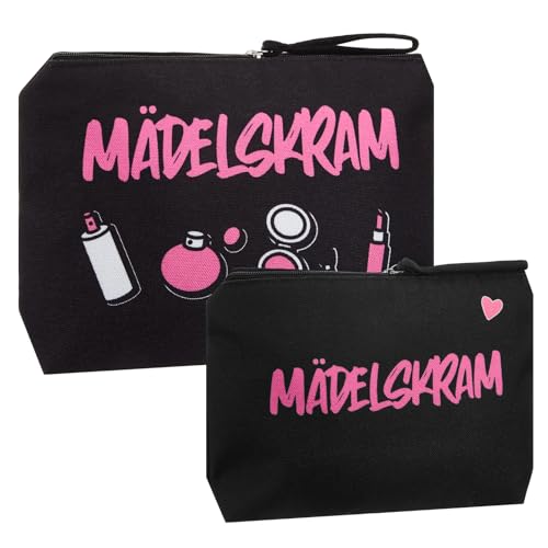 Xuniea 2 Stück Mädchenkram Kosmetiktasche mittel und klein schwarz Nippes Schminktasche Kulturbeutel Mädchengeschenke Kulturtasche mit Spruch für Frauen Freundin Mama JGA Team Braut von Xuniea