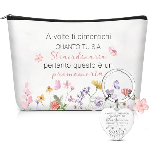 Xuniea 2 Stück Motivierende Geschenkset für Frauen Freunde Kollegen Inspirierende Kosmetiktasche mit Blumenmuster Schlüsselanhänger mit Blumenanhänger für Lehrergeburtstag Schulabschluss Abschied von Xuniea
