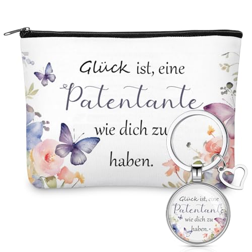 Xuniea 2 Stück Patentante Geschenke Kosmetiktasche Schlüsselanhänger Beste Patentante Geschenk für Fragen Danke Patin Geburtstag Taufe Konfirmation Kommunion von Xuniea