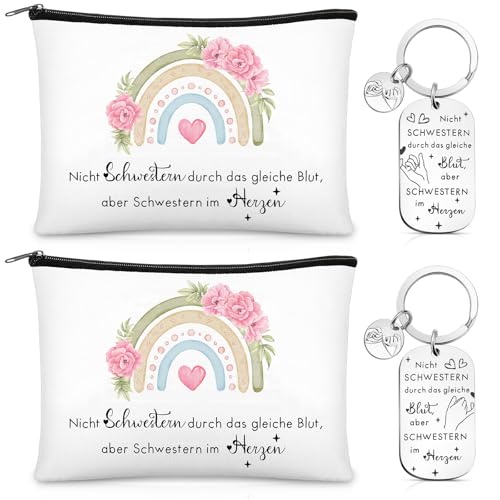Xuniea 2er Set Beste Freundinnen Geschenk Kosmetiktasche mit Spruch Schwester Schlüsselanhänger mit Herz Gravur Make up Tasche Freundschaftsgeschenk Kleine Geschenkideen für Brautjungfer JGA Xuniea 2er Set Beste Freundinnen Geschenk Kosmetiktasche mit Spruch Schwester Schlüsselanhänger mit Herz Gravur Make up Tasche Freundschaftsgeschenk Kleine Geschenkideen für Brautjungfer JGA von Xuniea