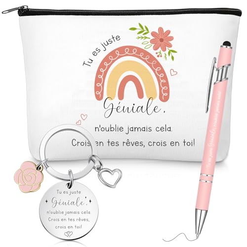 Xuniea 3 Ermutigende Geschenke für Frauen Inspirierende Kosmetiktasche Kulturbeutel Motivierender Schlüsselanhänger Kugelschreiber Geburtstags Kollegen Freunde Familie von Xuniea