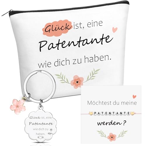 Xuniea 4 Stück Patentante Geschenk Kosmetiktaschen Schlüsselanhänger Armbänder Mit Karte Danke Patin Geschenke Glück Ist Eine Patentante Wie Dich Zu Haben Beste Patin Geschenk Für Kommunion Muttertag von Xuniea