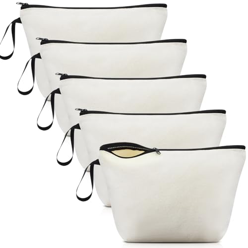 Xuniea 5 Canvas Aufbewahrungstaschen Rohling Kosmetiktasche Blanko DIY Stoffbeutel Rohlinge zum Beplotten Tasche Federmäppchen Bemalen Geschenktüte für Muttertag Valentinstag Weihnachten (Weiß) von Xuniea