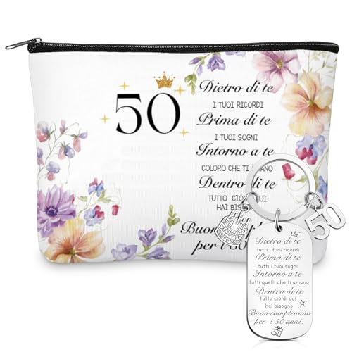 Xuniea 50. Geburtstagsgeschenk für Frauen Kosmetiktasche für Frauen Socken und Schlüsselanhänger Geschenkideen für Damen Ehefrau Mutter Oma Tochter Schwester Freundin Teenager(Nummer 50) von Xuniea