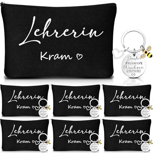 Xuniea 6 Sets Dankeschön Geschenkset für Lehrerin 6 Karm Kosmetiktasche 6 Schlüsselanhänger mit Bienenanhänger Abschied Geschenk für Erzieherin Ruhestand Dank Lehrerin Geschenk(Schwarz) von Xuniea
