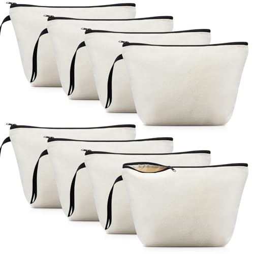 Xuniea 8 Canvas Aufbewahrungstaschen Rohling Kosmetiktasche Blanko DIY Stoffbeutel Rohlinge zum Beplotten Tasche Federmäppchen Bemalen Geschenktüte für Muttertag Valentinstag Weihnachten(Weiß) von Xuniea