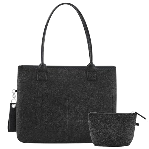 Xuniea Damen Filztasche mit Reißverschluss Filz Tragetasche Große Einkaufstasche Beplotten Bemalen Handtasche Shopper mit Kosmetiktasche Portemonnaie Schlüsselanhänger von Xuniea