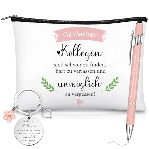 Xuniea Dankeschön Geschenksets 1 Abschied Kosmetiktasche 1 Schlüsselanhänger für Kollegen und 1 Kugelschreiber Geschenke für Jobwechsel und Ruhestand(Großartige Kollegen sind schwer zu finden) von Xuniea