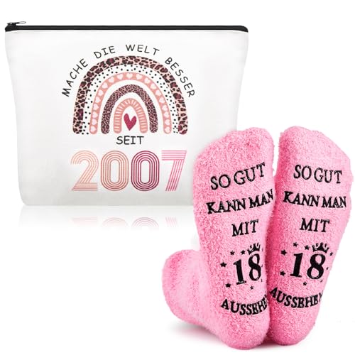 Xuniea Geschenke zum 18 Geburtstag Frau inklusive Kosmetiktasche 18 mit Leopardenmuster-Stil und 18. Geburtstagssocken, 18 Geburtstag Geschenk für Mutter Damen Freundin von Xuniea