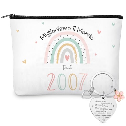Xuniea Geschenke zum 18 Geburtstag für Frauen 2007 Kosmetiktasche und Schlüsselanhänger 2007 Make Up Tasche mit Regenbogenmotiv Kreative Reisegeschenke für Tochter Schwester Freundin Kollegin von Xuniea