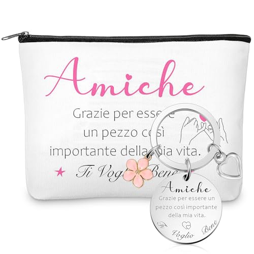 Xuniea Geschenkset für Freunde und Schwester Einschließen 1 Kosmetiktasche für Freunde und 1 Schlüsselanhänger für Freunde mit Blumenförmigem Anhänger Geschenk für Beste Freunde zum Geburtstag von Xuniea