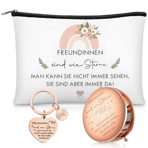 Xuniea Geschenkset für Freundinnen Enthält 1 Kosmetiktasche 1 Reisespiegel mit Vergrößerung und 1 Schlüsselanhänger für Beste Freundin Geburtstags Freundin Frauen von Xuniea