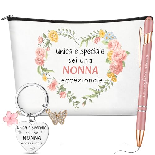 Xuniea Geschenkset für Oma Geschenk zum Geburtstag Weihnachten und Muttertag für Beste Oma 1 Kosmetiktasche 1 Schlüsselanhänger 1 Eleganter Kugelschreiber Originelle Geschenkideen für Frauen von Xuniea