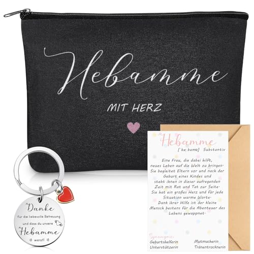 Xuniea Dankeschön Geschenk für Hebamme Kosmetiktasche Dank Schlüsselanhänger Dankeskarte mit Umschlag Abschied Geschenke für Hebamme von Xuniea
